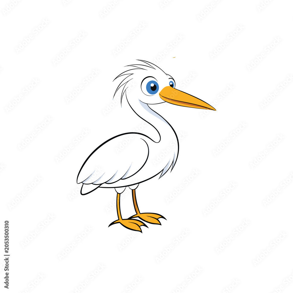 Fototapeta premium Hand Drawn Cartoon Seagull Standing Isolated on White Background Sketch Style