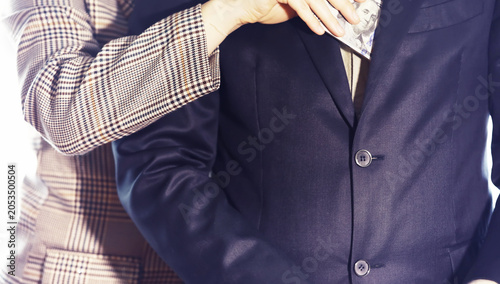 Bild auf Leinwand Woman Hand taking cash paper money from man hand