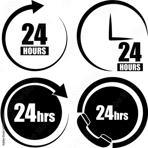 Obraz na plátně Vector 24 hours customer service icons set with clock arrows and telephone suppo