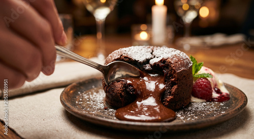 Fotografía Chocolate fondant lava cake molten food photography
