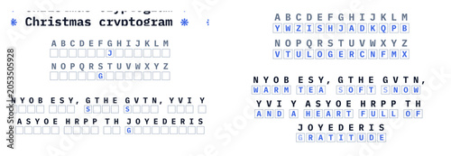 Fotografija Christmas cryptogram puzzle with letters and festive design with the correct ans