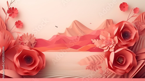 Flower field with summer season.paper art style.