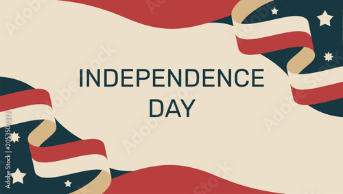 Foto Independence day banner with waving red and blue ribbons, stars, and cream background