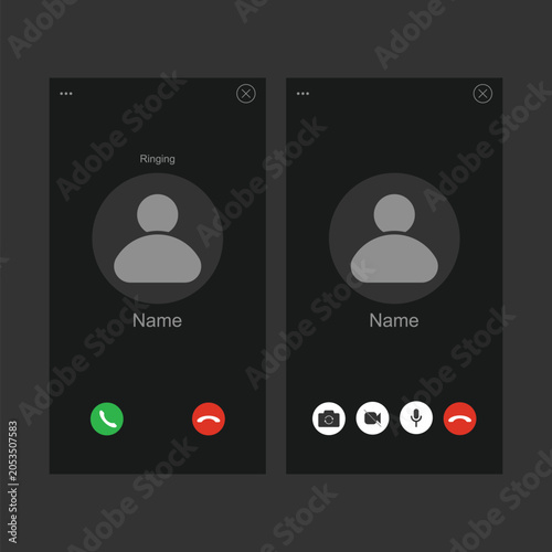 Users call interface. online audio and videocall interface. conference calls window. application for social communication, mobile. vector illustration