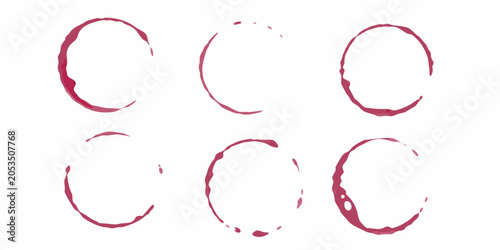 Schilderij op canvas Wine glass rings six circular stains on a white background