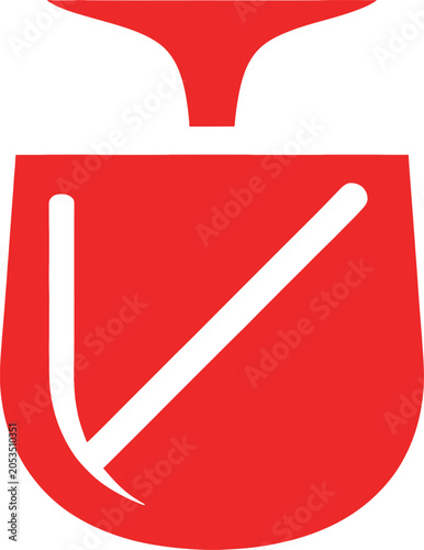 A stylized red icon resembling a glass or cup with white internal lines, suggesting a beverage container or a modern logo.