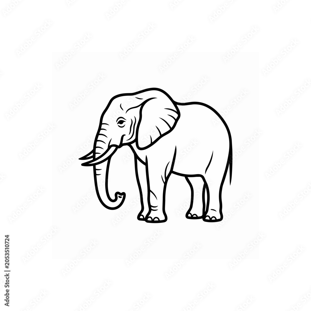 Fototapeta premium Stylized Outline Drawing of an African Elephant Standing Proudly.