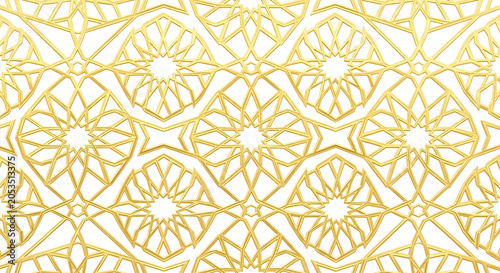 Seamless Gold Geometric Arabic Pattern on White Background