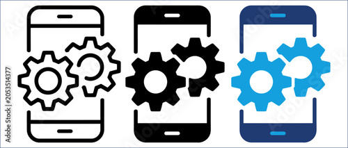 Tableau sur toile Mobile Settings Sign in Modern Flat Style with Smartphone and Gear Elements Design