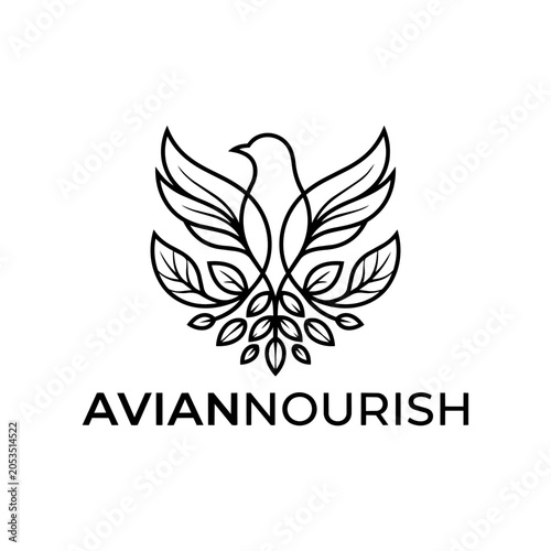 Elegant Bird and Leaves Logo - Minimalist Line Art for Wellness and Nature Brands