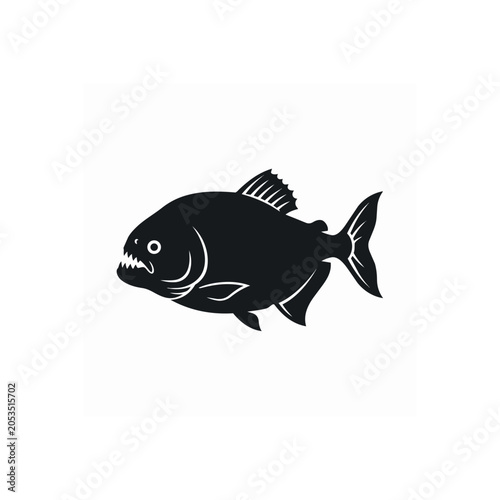 Silhouette of a Fierce Piranha Fish with Sharp Teeth.