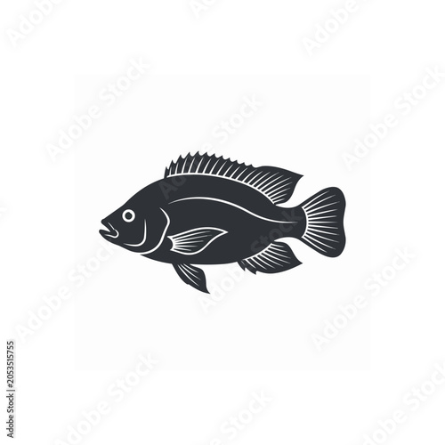 Silhouette of a Tilapia Fish Facing Left.