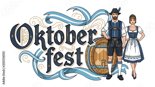 Konstfotografi Oktoberfest Celebration Banner: A festive banner announces Oktoberfest with ornate lettering and flowing ribbons