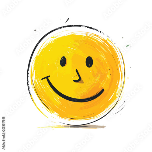 Hand drawn yellow smiley face illustration.