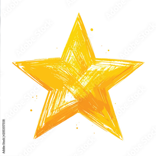 Hand drawn yellow star sketch illustration isolated on white background.