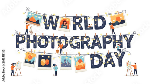 Foto Creative Celebration for World Photography Day: Tiny figures engage in the creation and display of photographs