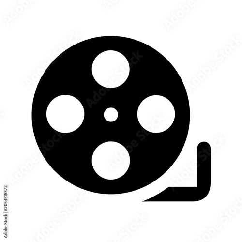 Classic black film reel icon representing cinema and movie production with entertainment production isolated industry projector broadcast