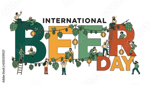 Fotografie International Beer Day Celebration: A vibrant and artistic illustration commemorating International Beer Day