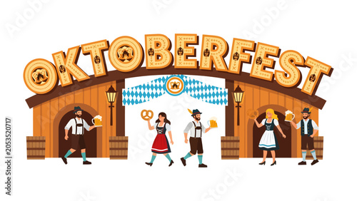 Fotografie Oktoberfest Celebration Entrance: A vibrant illustration depicts the festive entrance to Oktoberfest