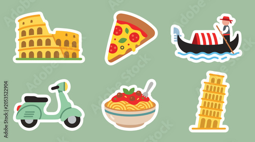 Tableau sur toile Colorful vector illustration featuring iconic symbols of Italy including the col