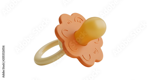 Orange Natural Rubber Baby Pacifier Mockup with White Background