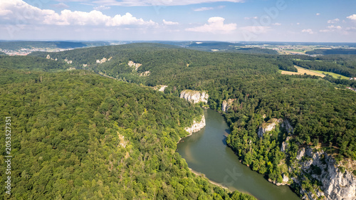 Aerial View of Weltenburger Enge Gorge on the Danube River, Bavaria, Germany