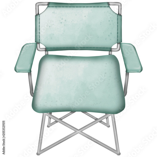 Camp chair green color for a weekend of outdoor camping. Tourism protection. Adventure, hiking.