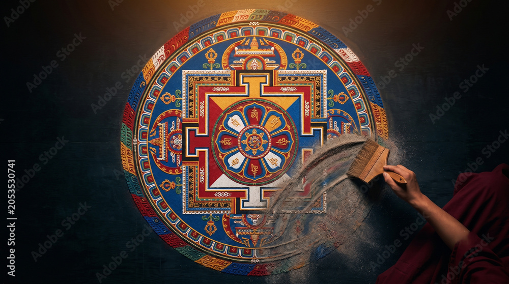 Naklejka premium Monk Creating Sand Mandala