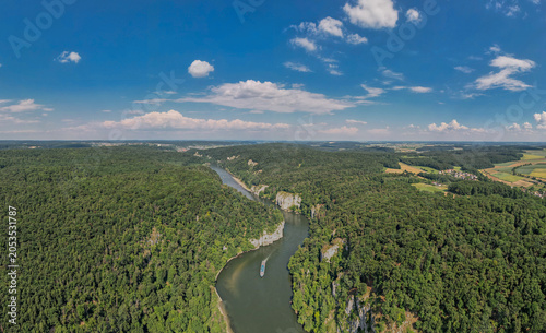 Aerial View of Weltenburger Enge Gorge on the Danube River, Bavaria, Germany
