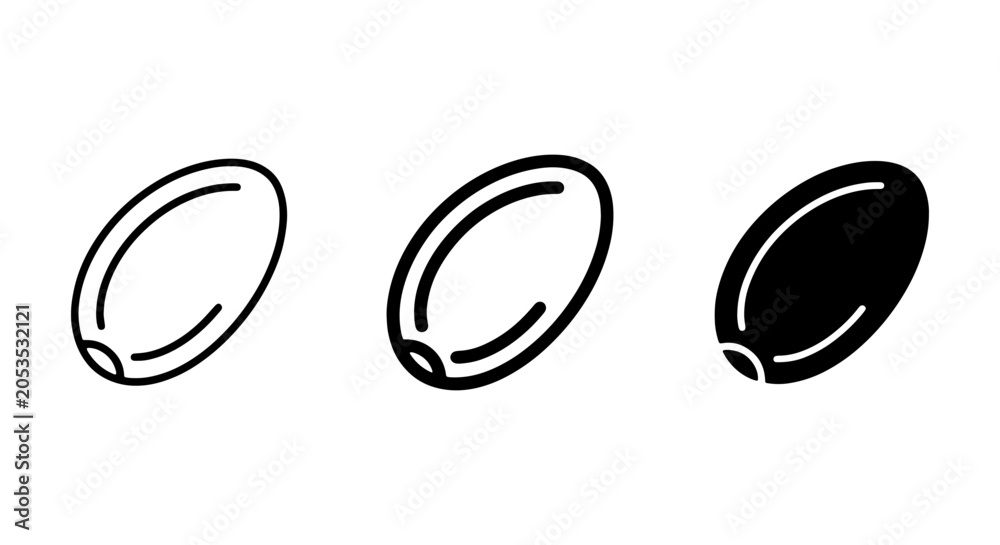 Obraz premium Simple Oval Shapes, Three Styles: Outline, Filled, Solid Black Vector Icons for Design Elements, Minimalist Graphics, and UI Components