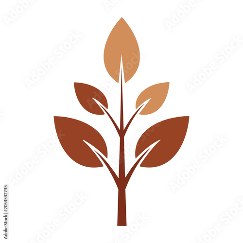 Flat design icon of a plant sprout with brown and tan leaves