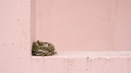 a small green lizard on pink wall.
