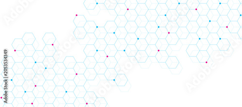 Modern health care or medical banner background. Hexagon pattern with colorful dots for medicine, science, chemistry and technology innovation. Vector illustration