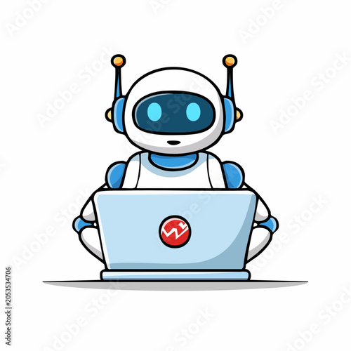 AI Chatbot Working on Laptop Computer for Digital Workplace Automation Vector Illustration
