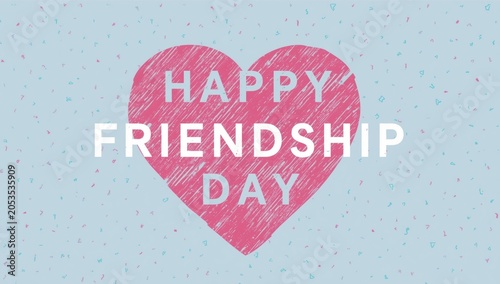 Happy Friendship Day text message with a pink heart shape on a light grey background for celebration card design