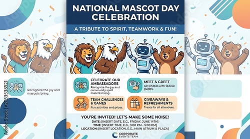 Clean corporate-style poster, text “National Mascot Day Celebration”