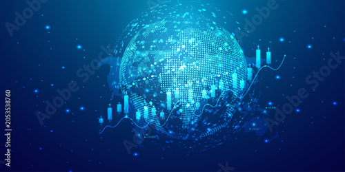Foto Global stock market or cryptocurrency trading graph in futuristic style with fluctuating line, concept for business investment