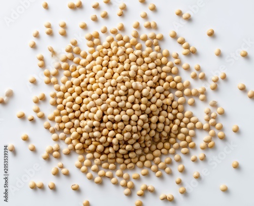 Pile of light brown, roundish seeds scattered on a white surface
