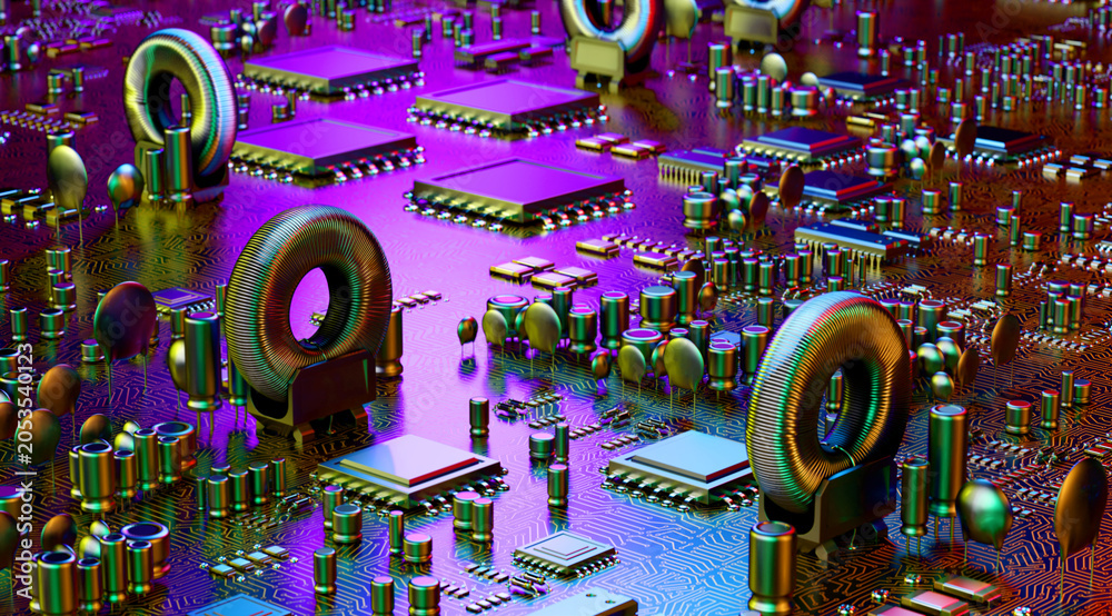 Fototapeta premium Printed Circuit Board Background. Technology Concept. 3D illustration
