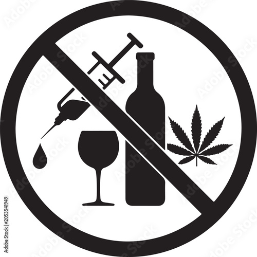 фотографія Warning sign illustrates prohibition of drugs alcohol and harmful substances