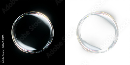 Obraz na plátně Transparent soap bubble sphere with glossy crystal reflections and blue water sh