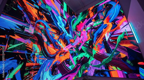 Vibrant Abstract Art Mural in Modern Interior Space