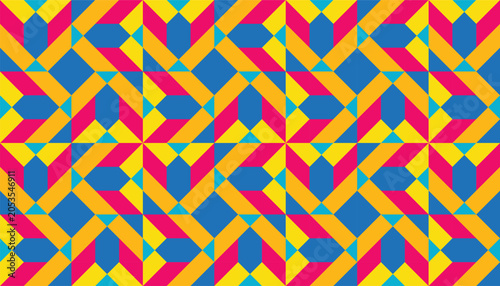 Photos Seamless geometric background featuring repetitive pattern of vibrant abstract shapes
