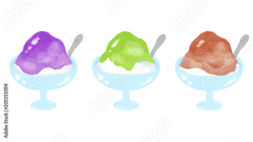  夏祭りのかき氷イラストセット　お祭り　装飾　縁日　屋台　シンプル　かわいい　夏　カキ氷　氷　食べ物　デザート