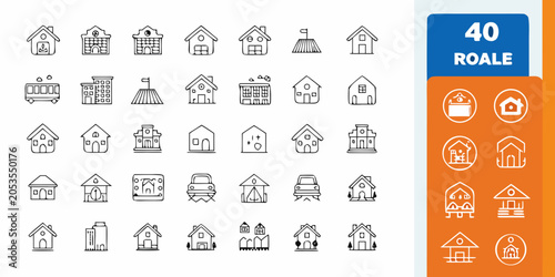 Tableau sur toile Real Estate Residential Icons Line Style Collection On White Background