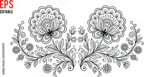 Photography Black and white traditional slavic floral ornament vector art