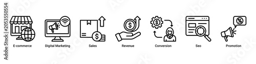 Fotografie Commerce Growth web banner icon vector illustration with icons of E-commerce, Di