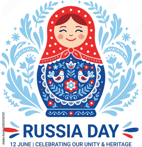 Schilderij op canvas Russia Day vector illustration with beautiful traditional matryoshka doll