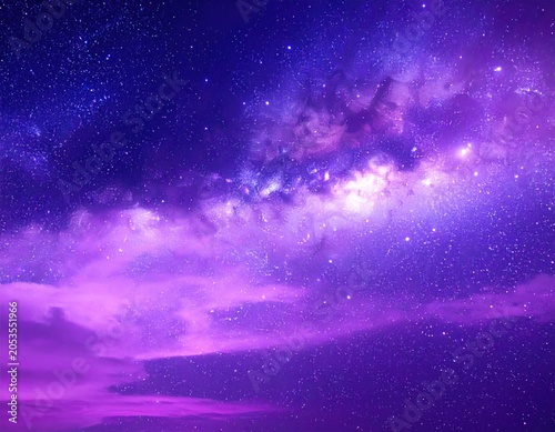 A vibrant, cosmic vista filled with nebulas, stars, and celestial blues and purples