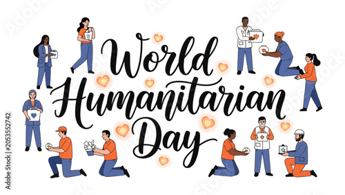 Quadro su tela World Humanitarian Day Celebration: A diverse group of people comes together to honor World Humanitarian Day, showcasing acts of kindness, empathy